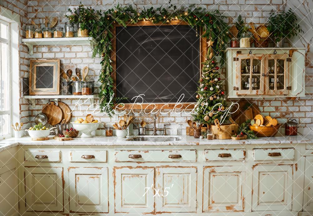 Kerstkeuken Vintage Kast Krijtbord Foto Achtergrond Designed by Emetselch