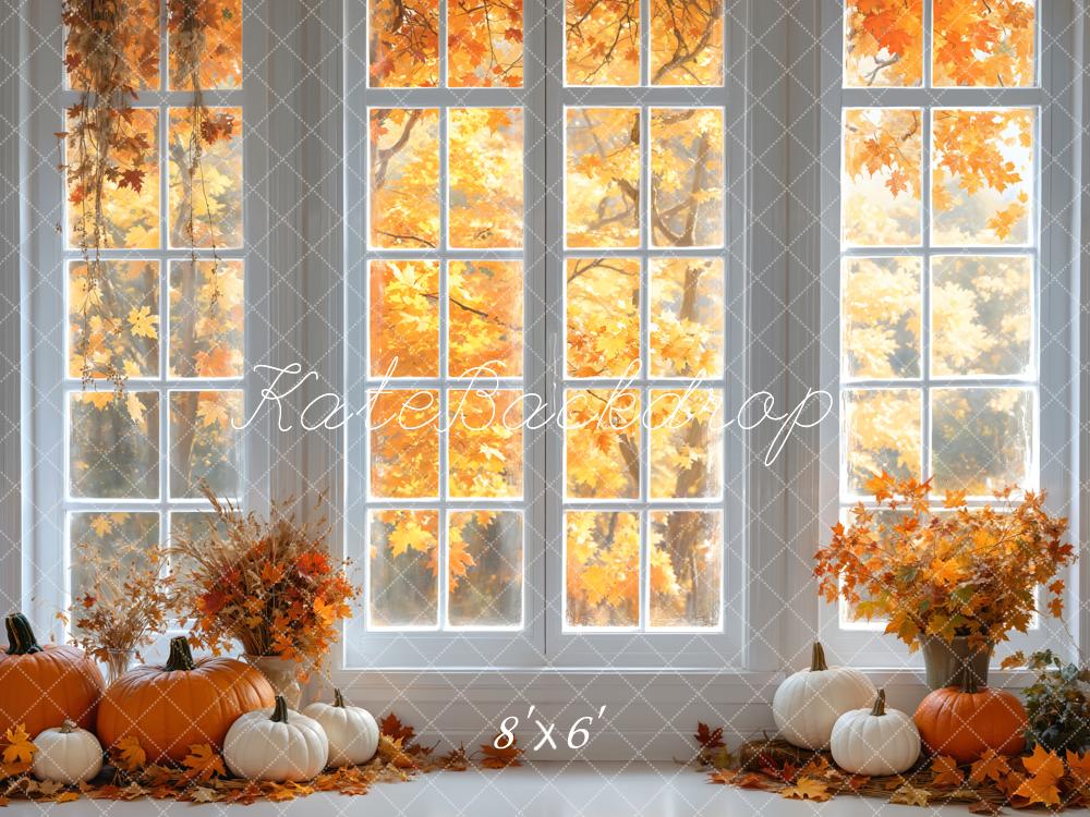 Kate Fall White Retro Window Maple Tree Backdrop Designed by Emetselch