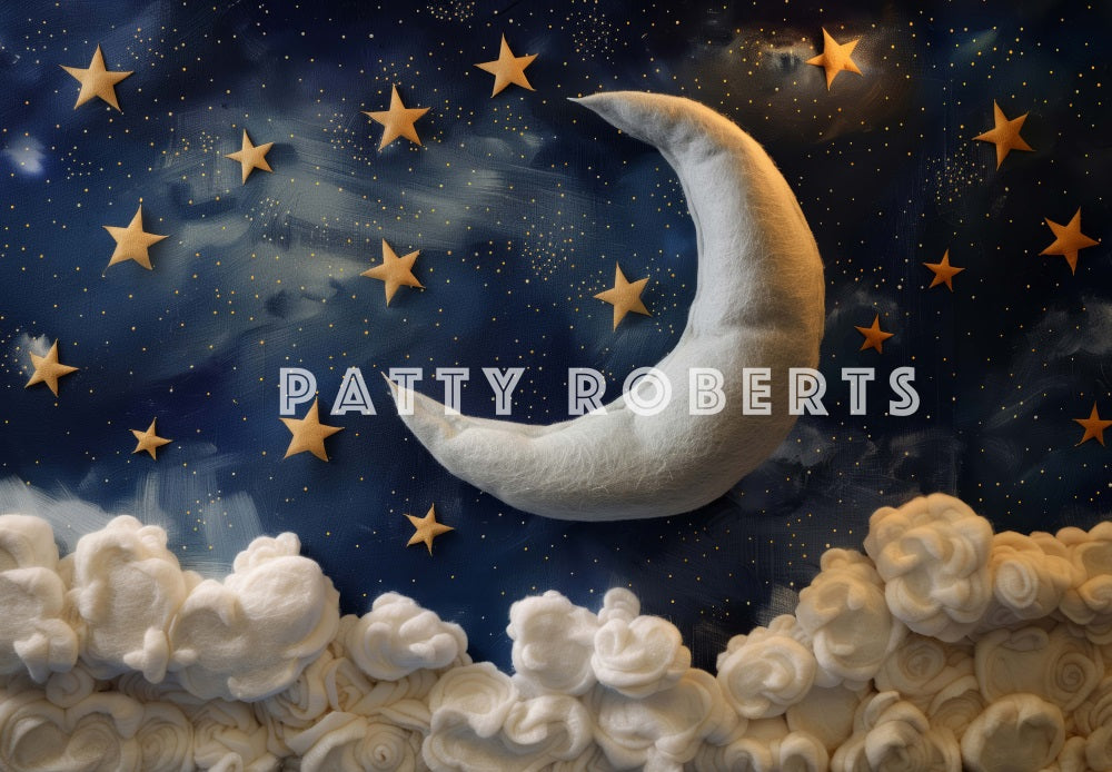 Fondo de Nubes Blancas de Fantasía con Estrellas y Luna Diseñado por Patty Robert