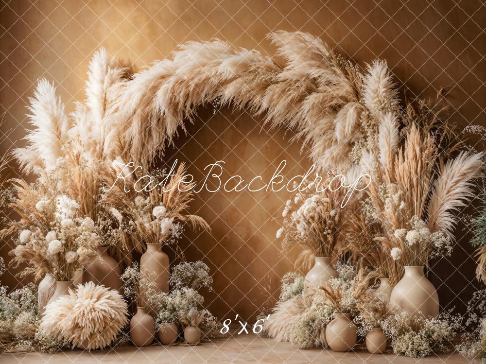 Kate Boho Arch Pampas Grass Brown Backdrop Designed by Emetselch