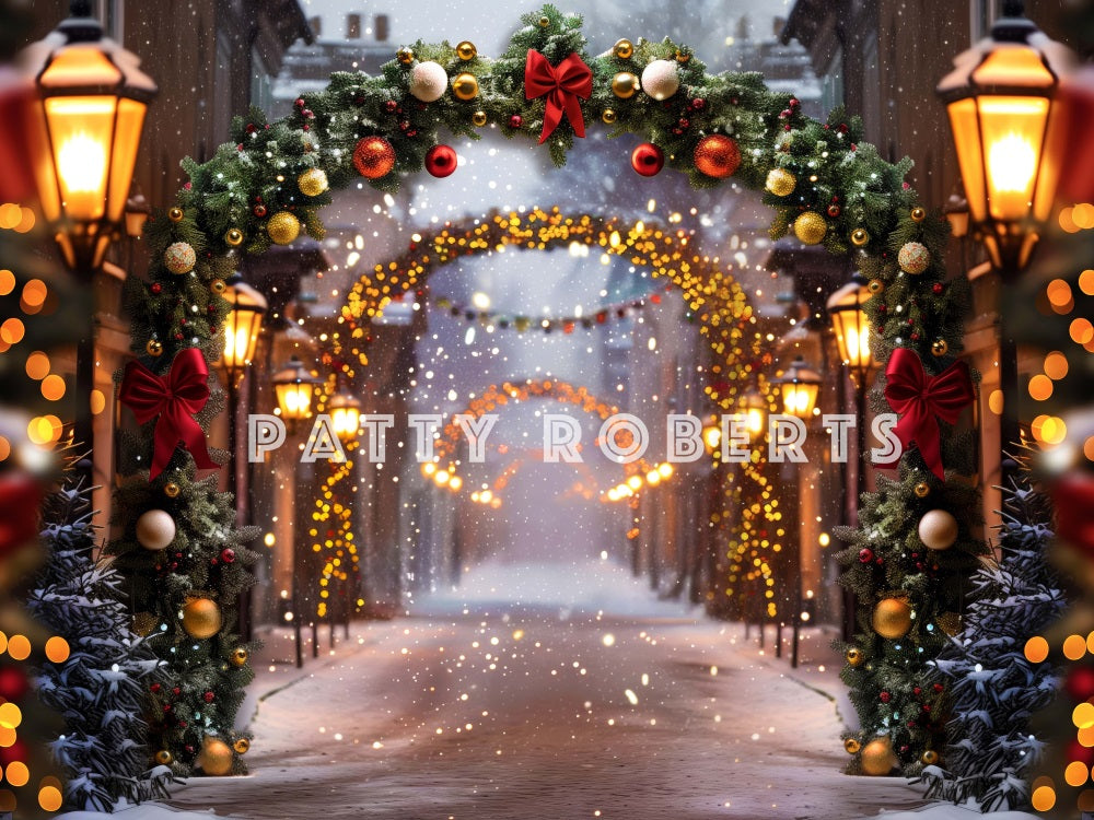 Kerstnacht Arch Street Store Foto Achtergrond Ontworpen door Patty Robert