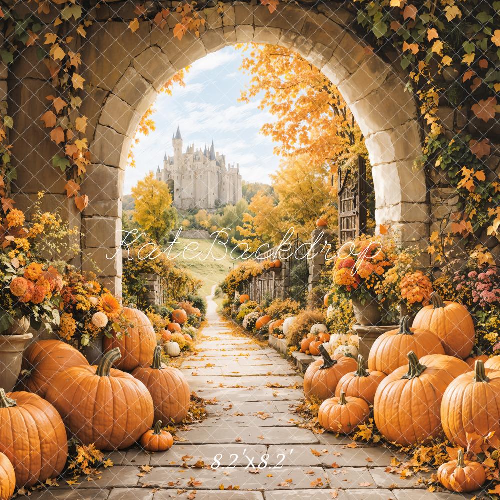 Kate Fall Stone Arch Pumpkin Castle Backdrop Designed by Emetselch