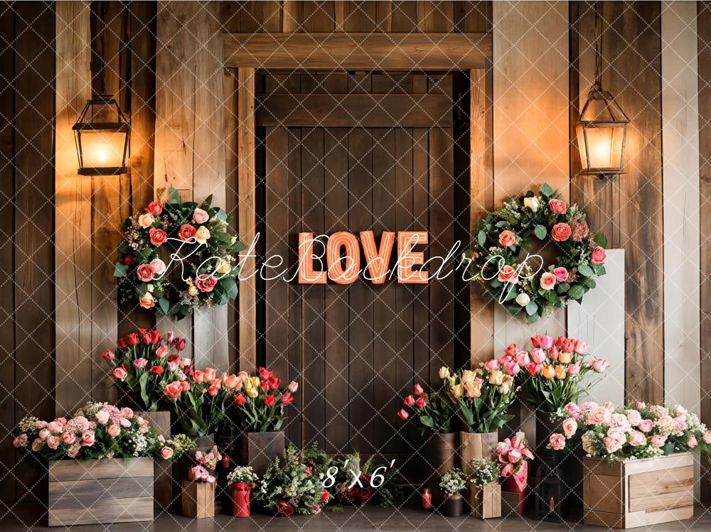 Fondo de puerta de madera floral de amor del Día de San Valentín diseñado por Emetselch