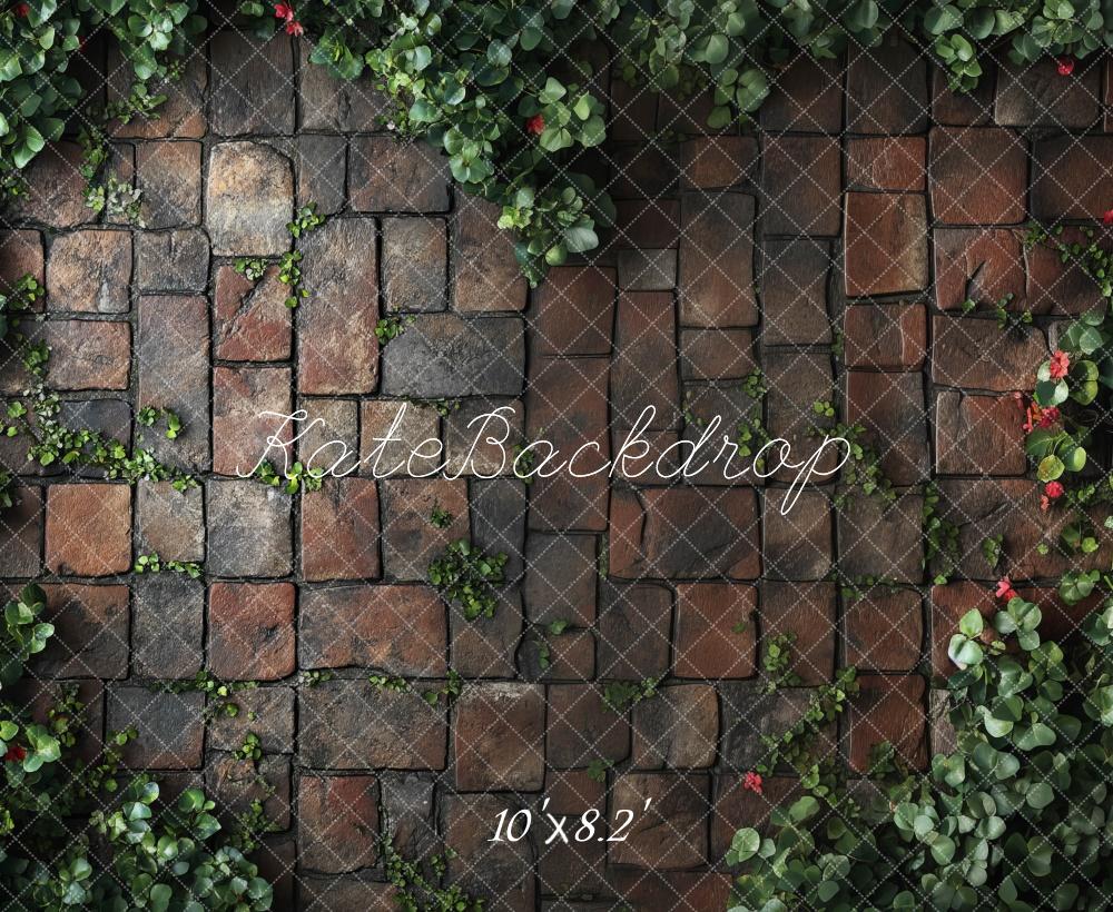 Kate Cobblestone Greenery Rustic Floor Backdrop Designed by Mini MakeBelieve