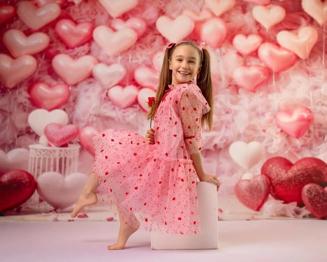 Kate Valentine's Day Pink Love Heart Balloon Romantic Room Backdrop Designed by Emetselch