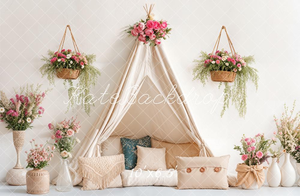 Kate Spring Bohemian Floral Tent Pillow Backdrop Designed by Emetselch