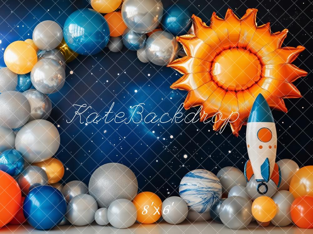 Kate Cake Smash Space Rocket Planet Balloon Backdrop Designed by Patty Roberts