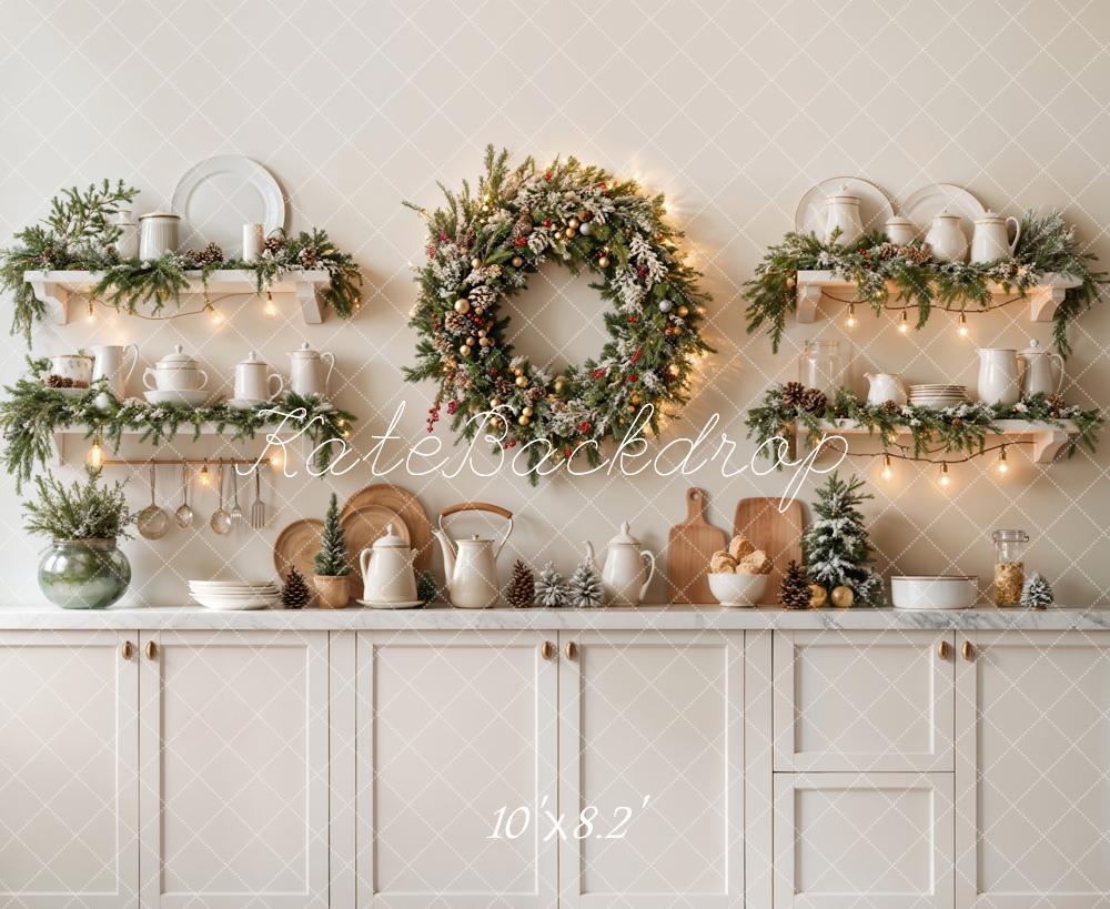 Kate Christmas Kitchen White Cabinets with Led Light Strip Backdrop Designed by Emetselch