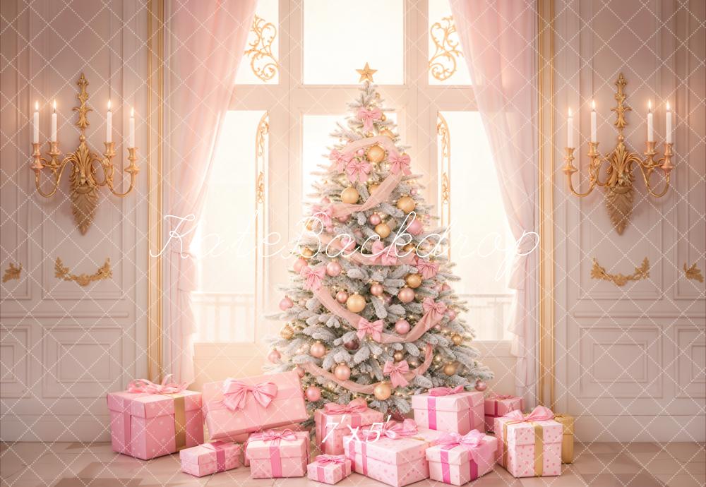 Kate Christmas Tree Pink Retro Wall Backdrop Designed by Emetselch