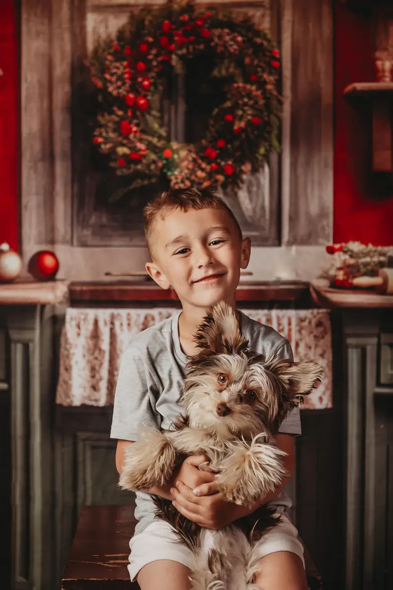 Kate Red and Green Christmas Kitchen Backdrop Designed by Mandy Ringe Photography