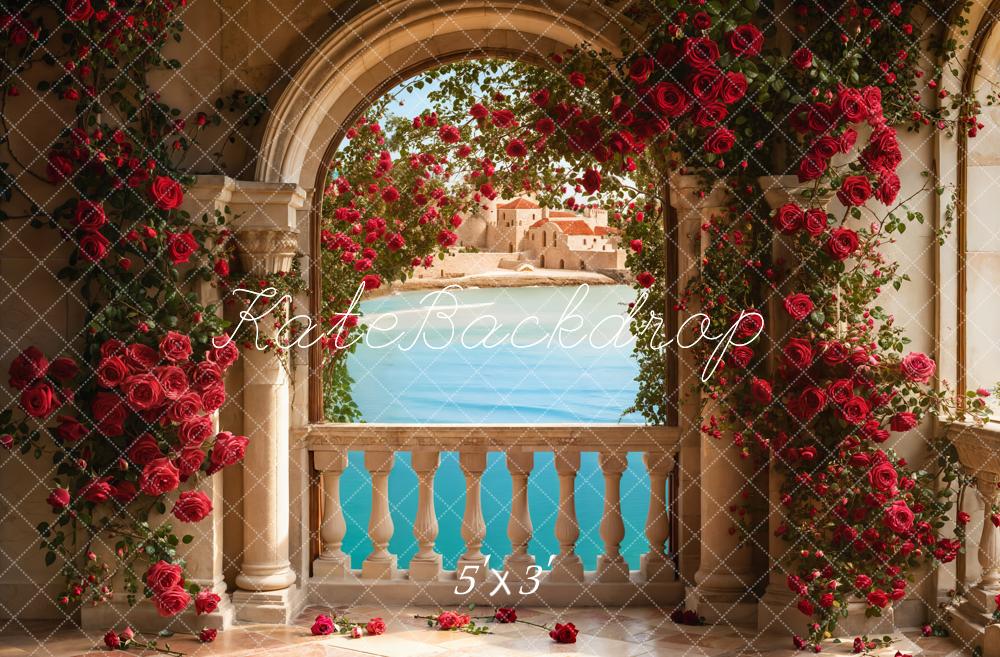 Kate Valentine Roses Arch Balcony Lake Backdrop Designed by Emetselch