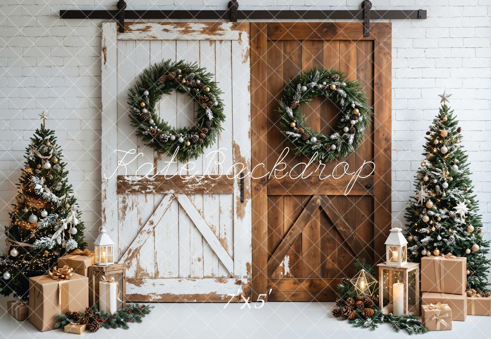 TEST Kate Christmas White Brown Wood Door Backdrop Designed by Emetselch