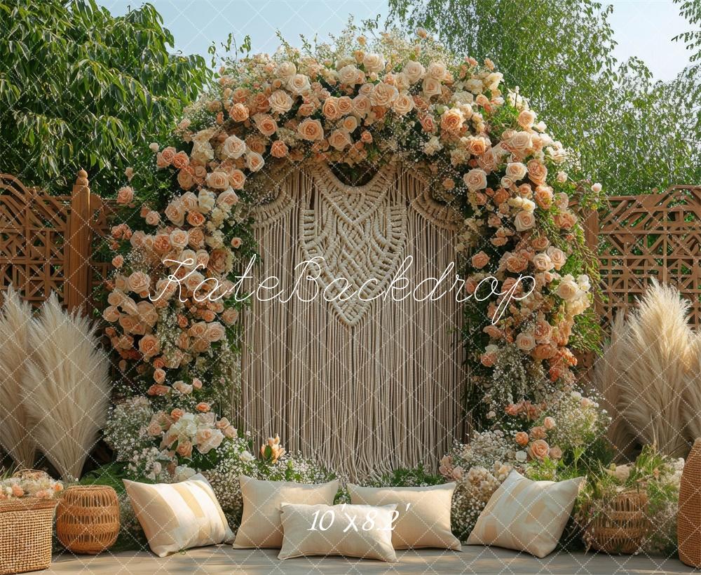 Kate Bohemian Floral Arch Pampas Grass Backdrop Designed by Mini MakeBelieve