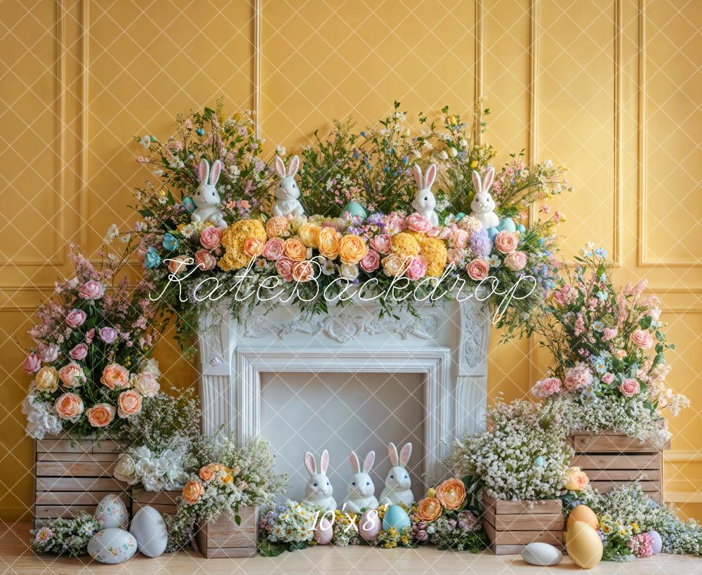 Kate Easter Bunny Flower Fireplace Backdrop Designed by Emetselch