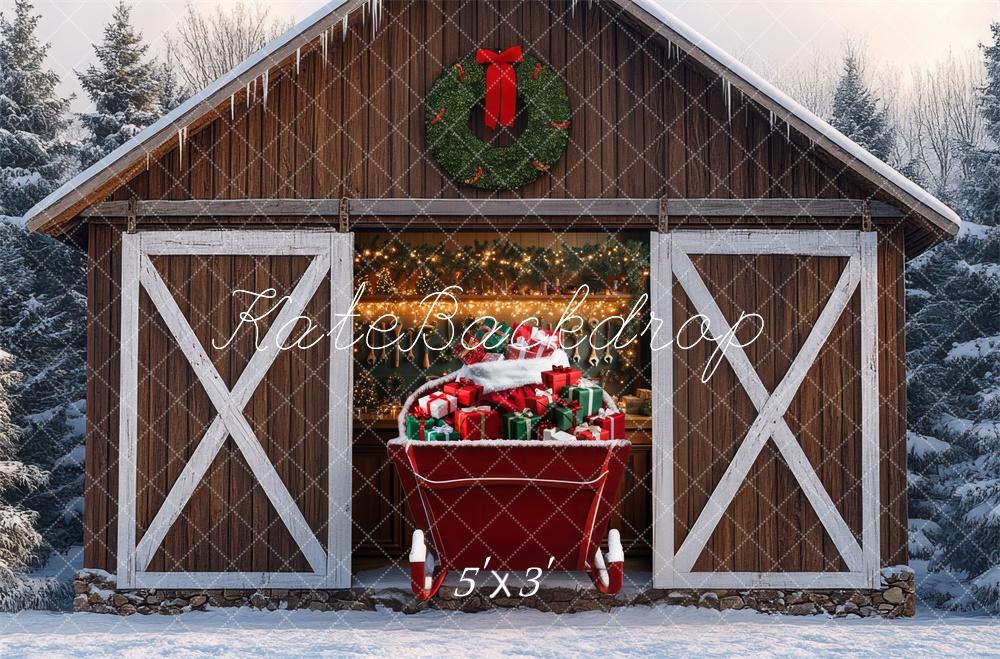 Kerst Sleigh Cabin Gifts Foto Achtergrond Designed by Mini MakeBelieve