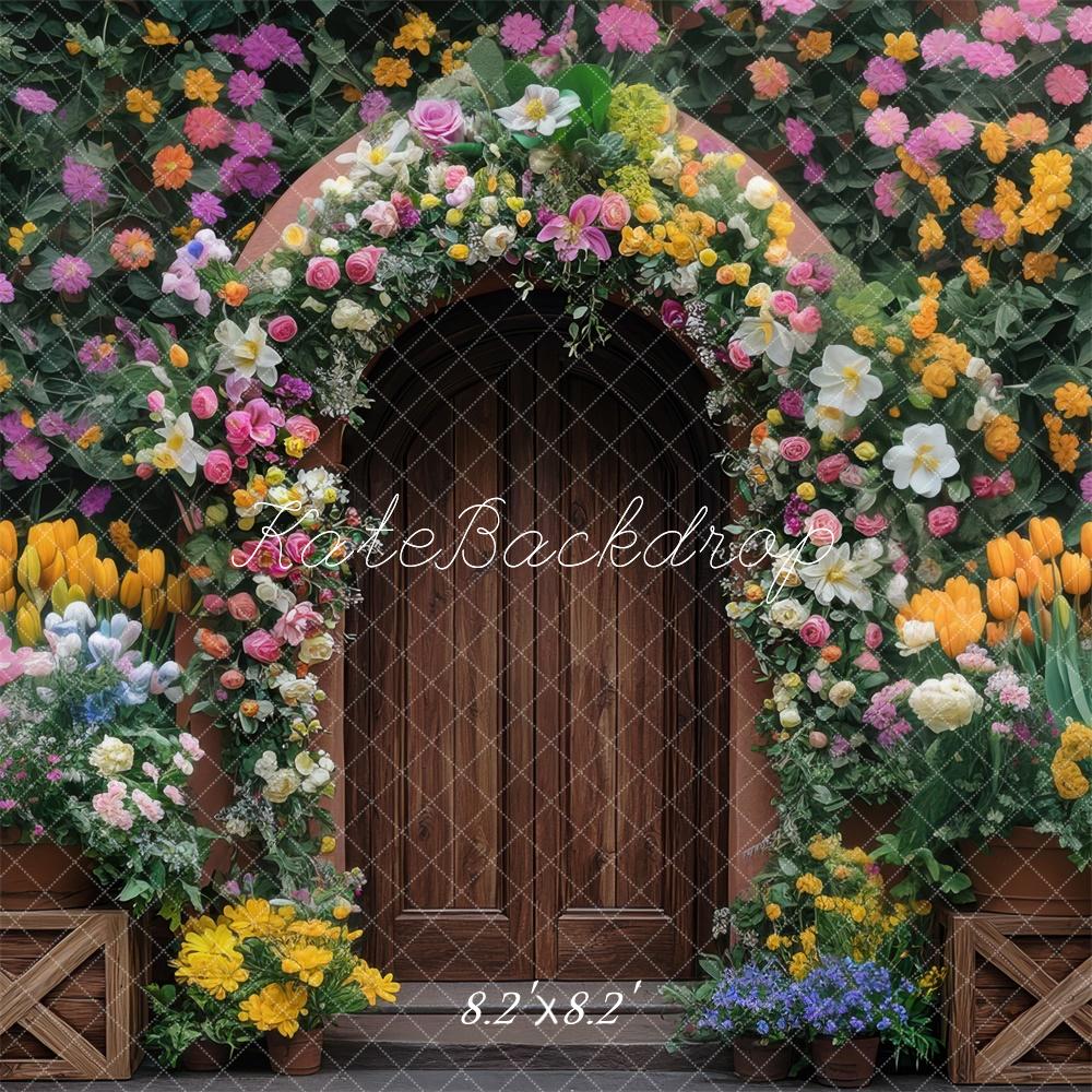 Kate Spring Flower Arch Wooden Door Backdrop Designed by Mini MakeBelieve