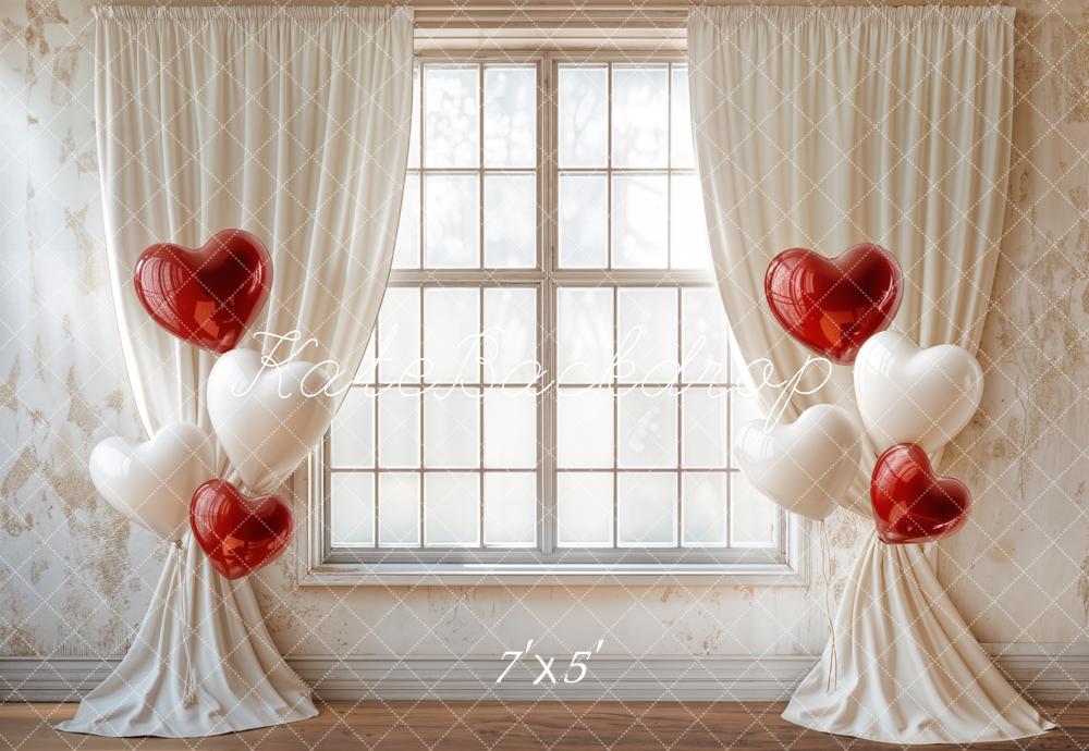 Kate Valentine Heart Balloons Curtain Window Backdrop Designed by Emetselch