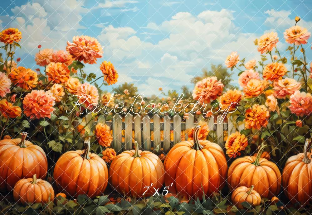 Kate Fall Fine Art Watercolor Flower Pumpkin Backdrop Designed by GQ