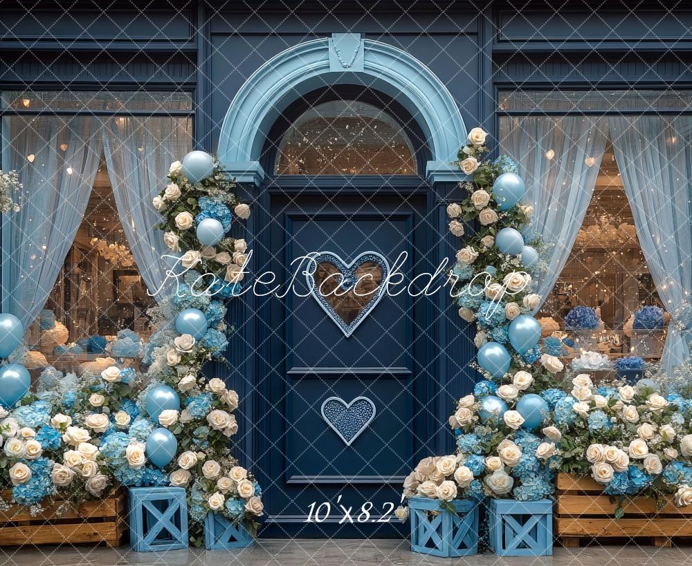 Kate Valentine Blue Floral Shop Arch Backdrop Designed by Mini MakeBelieve