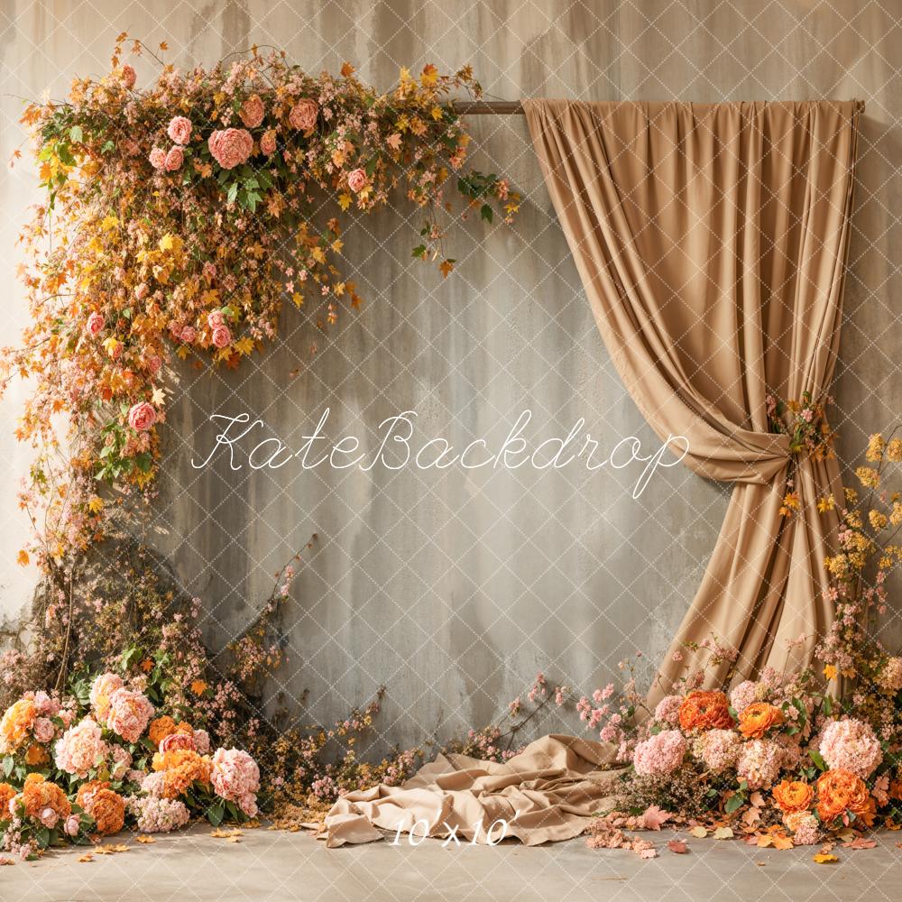 Kate Fall Floral Arch Apricot Curtains Backdrop Designed by Emetselch