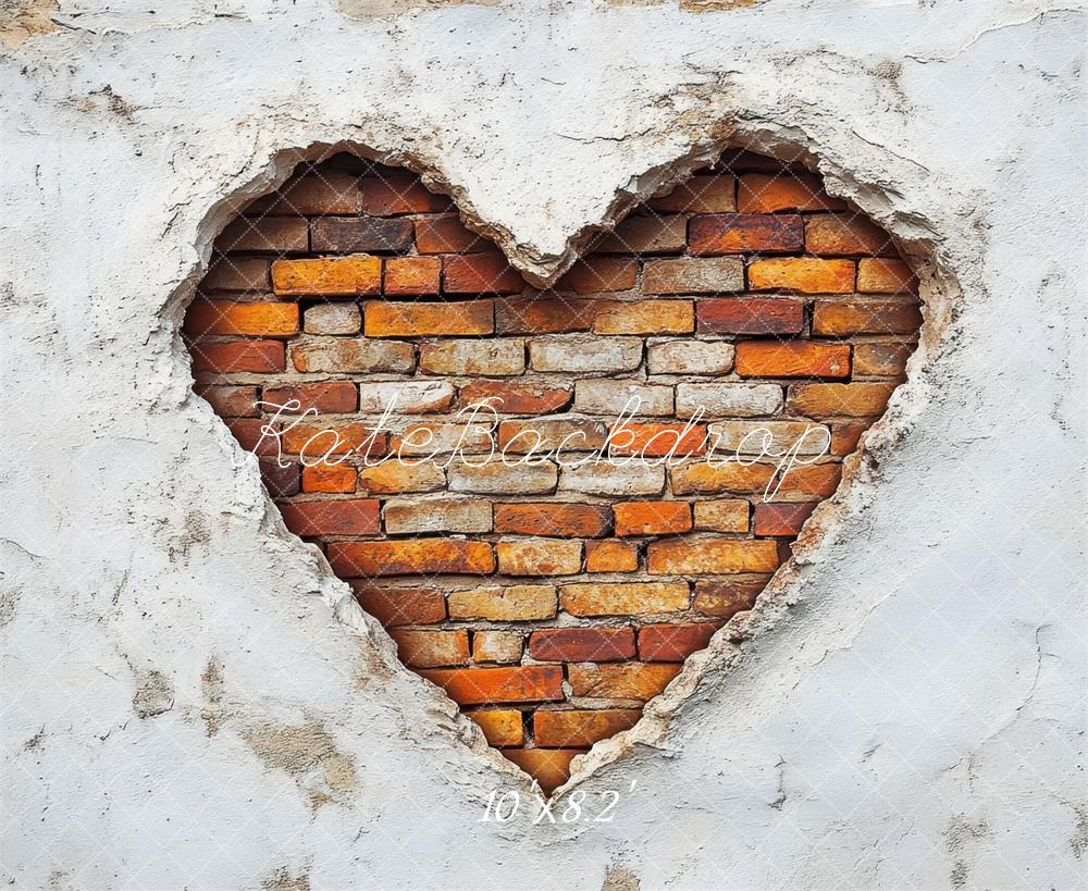 Kate Valentine Heart Brick Vintage Wall Backdrop Designed by Mini MakeBelieve