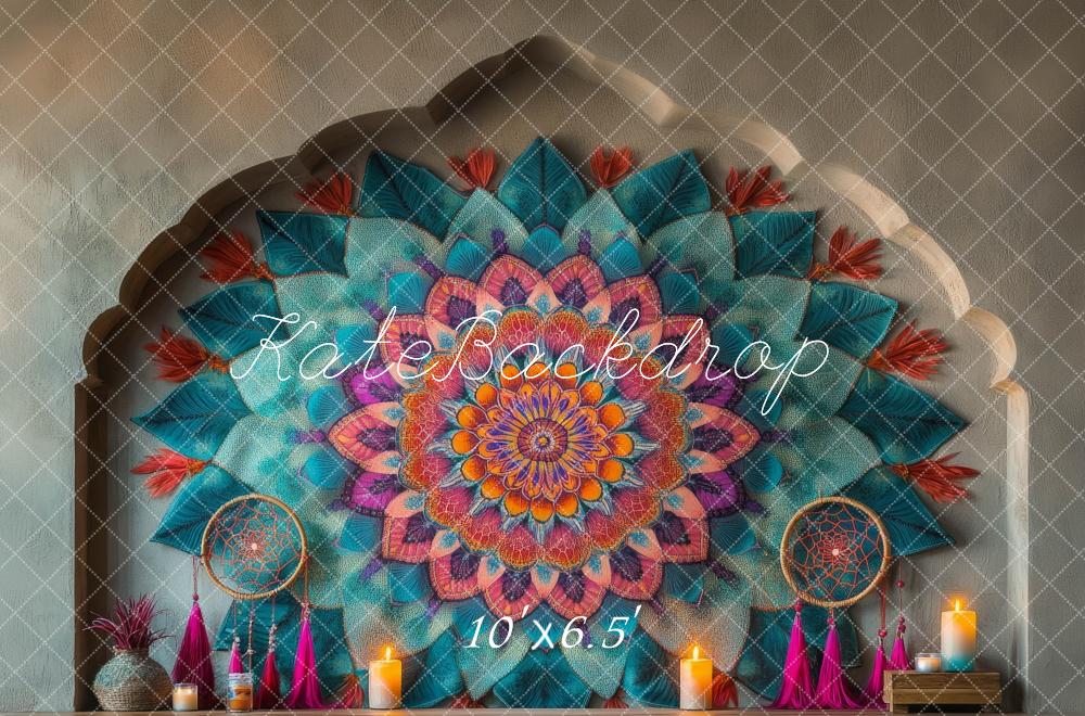 Kate Boho Colorful Mandala Candle Retro Backdrop Designed by Mini MakeBelieve