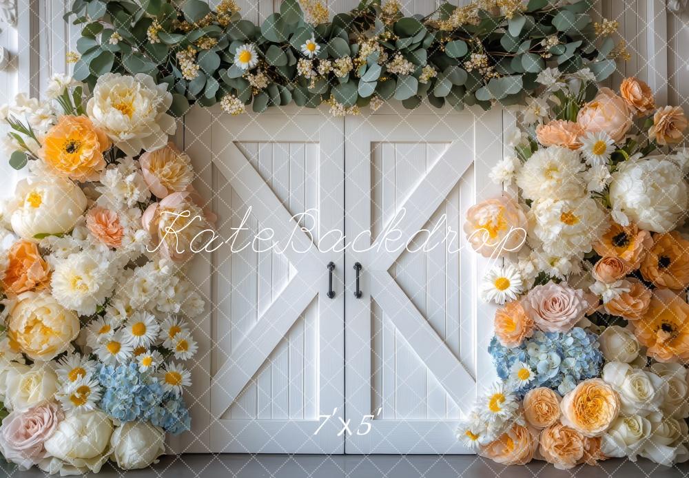 Kate Spring Flower Arch Barn Door Backdrop Designed by Mini MakeBelieve