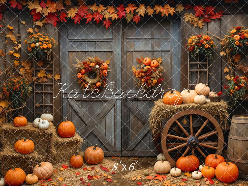 Kate Fall Barn Wood Door Maple Pumpkin Backdrop Designed by Emetselch