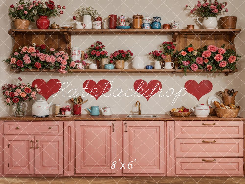 TEST Kate Valentine Kitchen Floral Red Heart Backdrop Designed by Emetselch