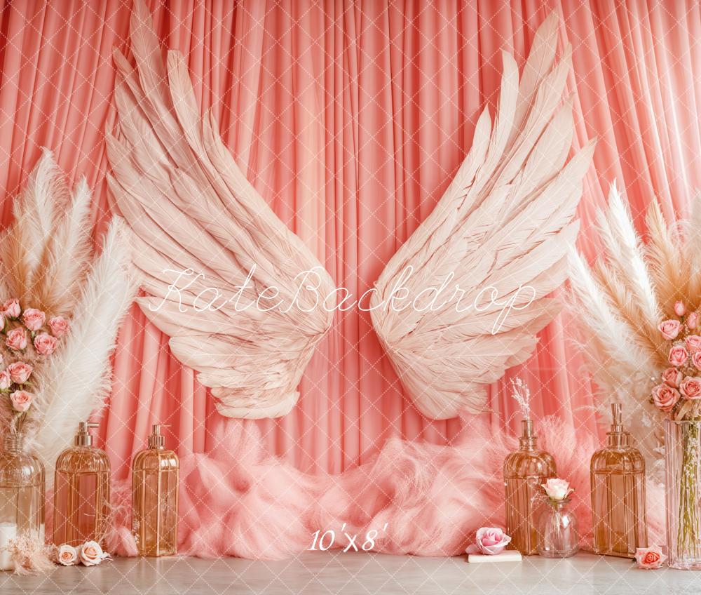 Kate Boho Angel Wings Pink Curtains Backdrop Designed by Emetselch