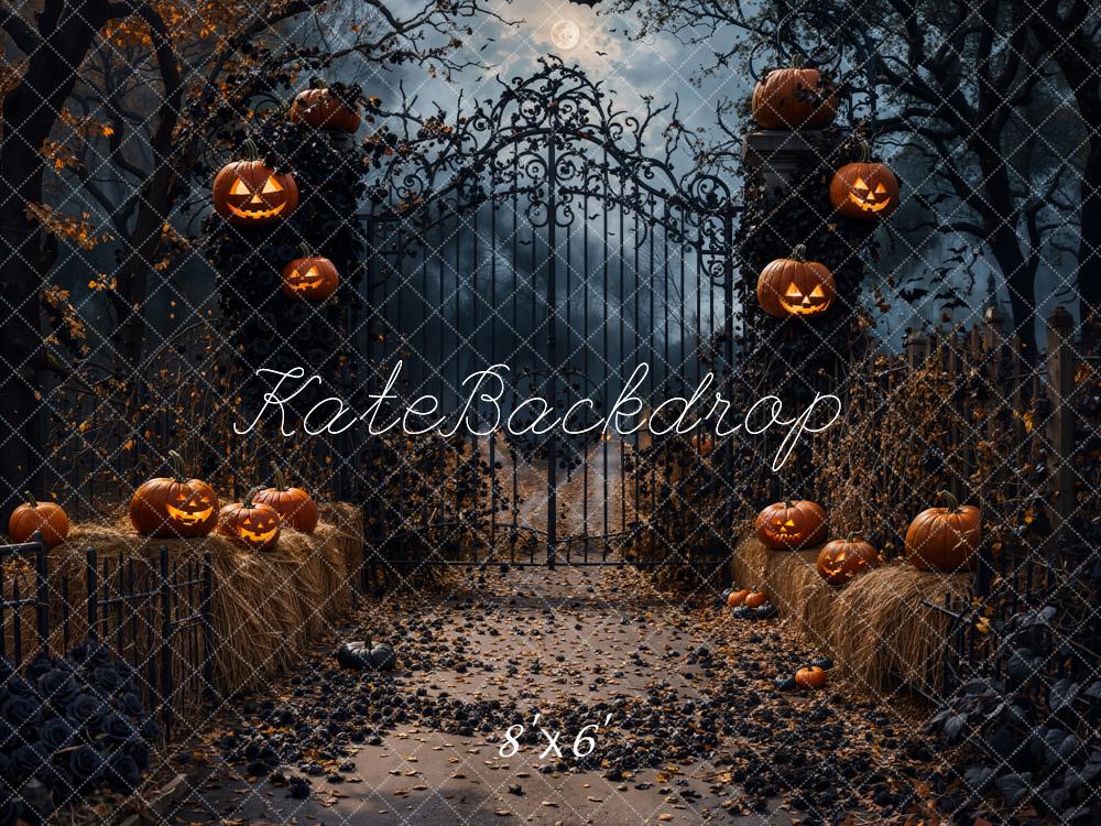 Kate Halloween Night Pumpkin Retro Gate Backdrop Designed by Emetselch