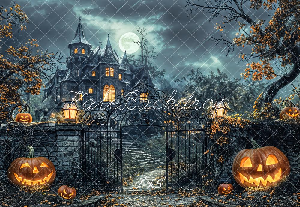 Kate Halloween Forest Pumpkin Black Retro Castle Backdrop Designed by Chain Photography