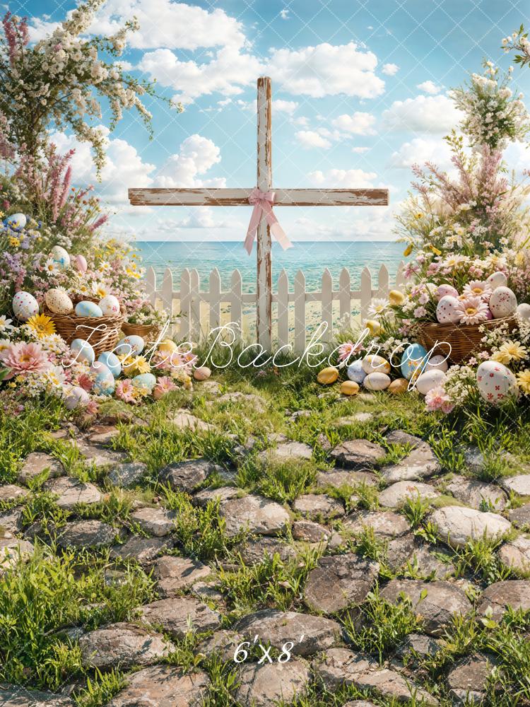 Fondo de Huevos Cruz Florales de Pascua Diseñado por Emetselch