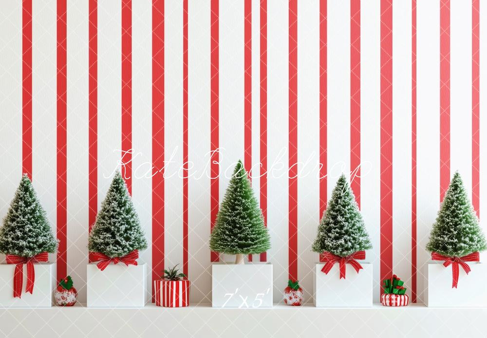 Kate Christmas Trees Red Stripes Backdrop Designed by Patty Roberts