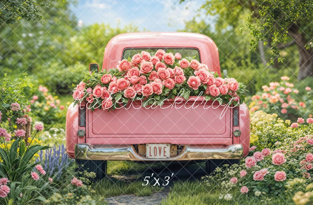 Kate Valentine Pink Truck Rose Garden Backdrop Designed by Emetselch