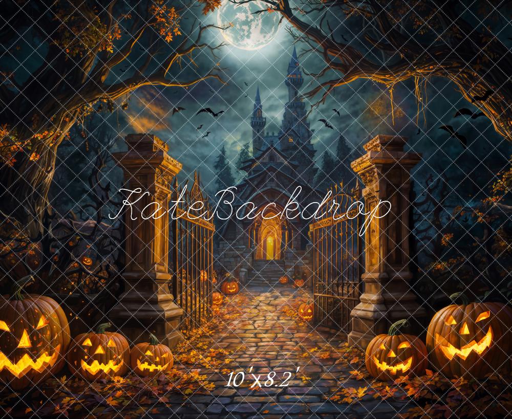 Fondo de Castillo Retro en Bosque Oscuro para Halloween Diseñado por Emetselch