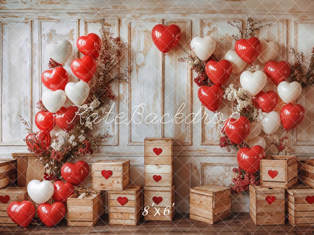 Kate Valentine Heart Balloons Rustic Wood Backdrop Designed by Emetselch