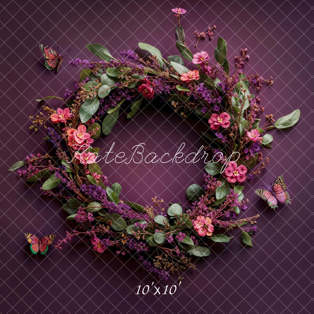 Kate Newborn Floral Wreath Dark Purple Floor Backdrop Designed by Emetselch