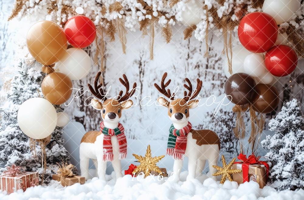 Christmas Reindeer Balloon Snowy Foto Achtergrond Designed by Patty Roberts