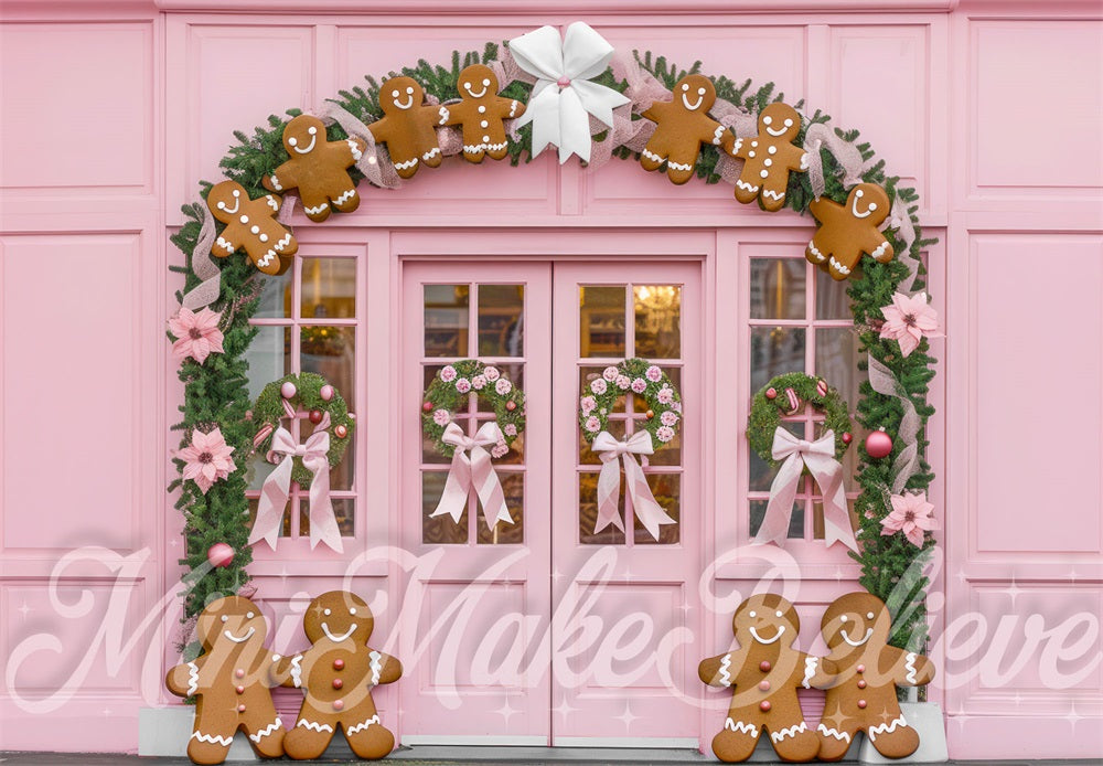 Kerst Roze Peperkoekwinkel Achtergrond Ontworpen door Mini MakeBelieve