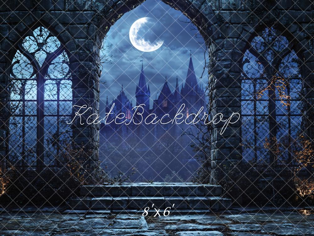 Kate Halloween Vintage Architecture Castle Night Backdrop Designed by Emetselch