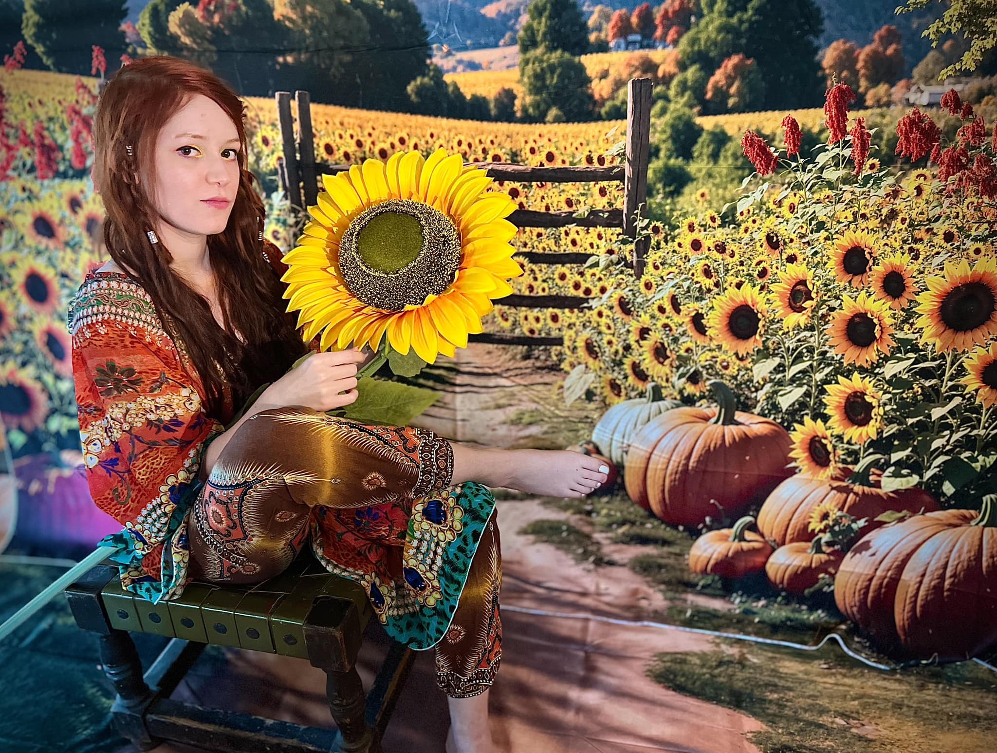 Kate Fall Sunflower Pumpkin Field Farm Backdrop Designed by Emetselch