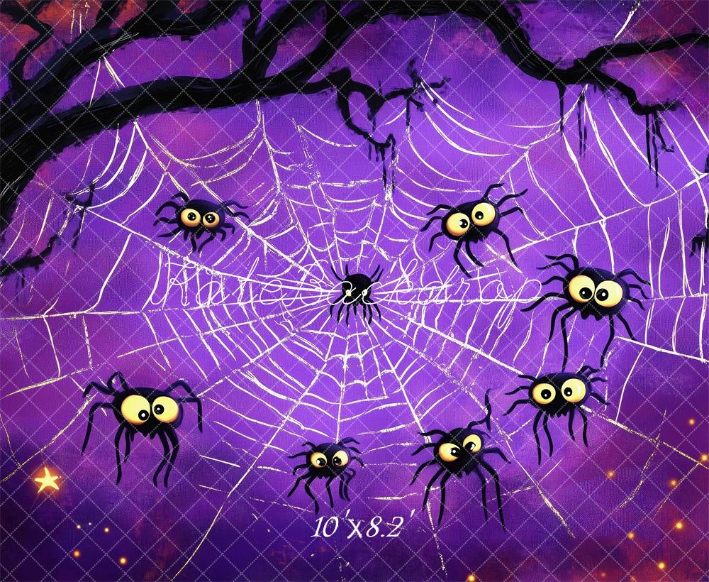 Fondo púrpura de telaraña de Halloween diseñado por Patty Roberts