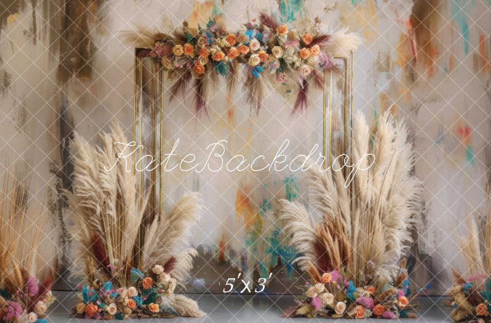 Kate Boho Floral Pampas Backdrop Designed by Mini MakeBelieve