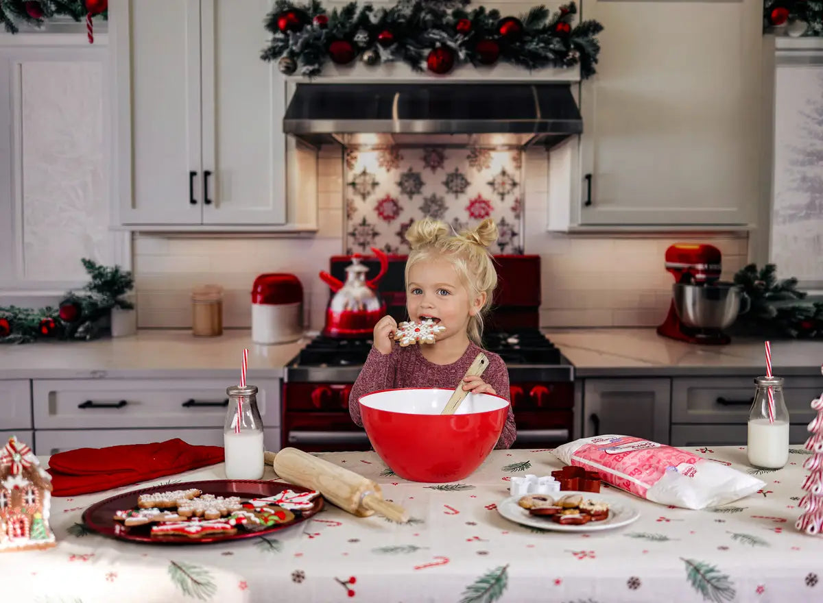 Kate Christmas White Modern Kitchen Red Oven Backdrop Designed by Mini MakeBelieve