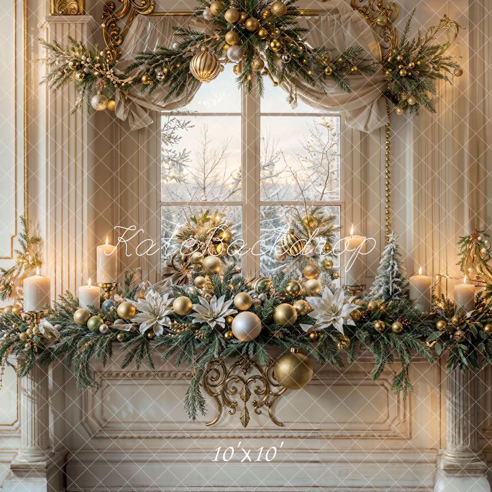 Kate Christmas Vintage White Arched Window Backdrop Designed by Emetselch