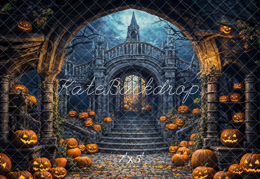 Halloween Architectuur Kasteel Pompoen Lantaarns Foto Achtergrond Designed by Emetselch