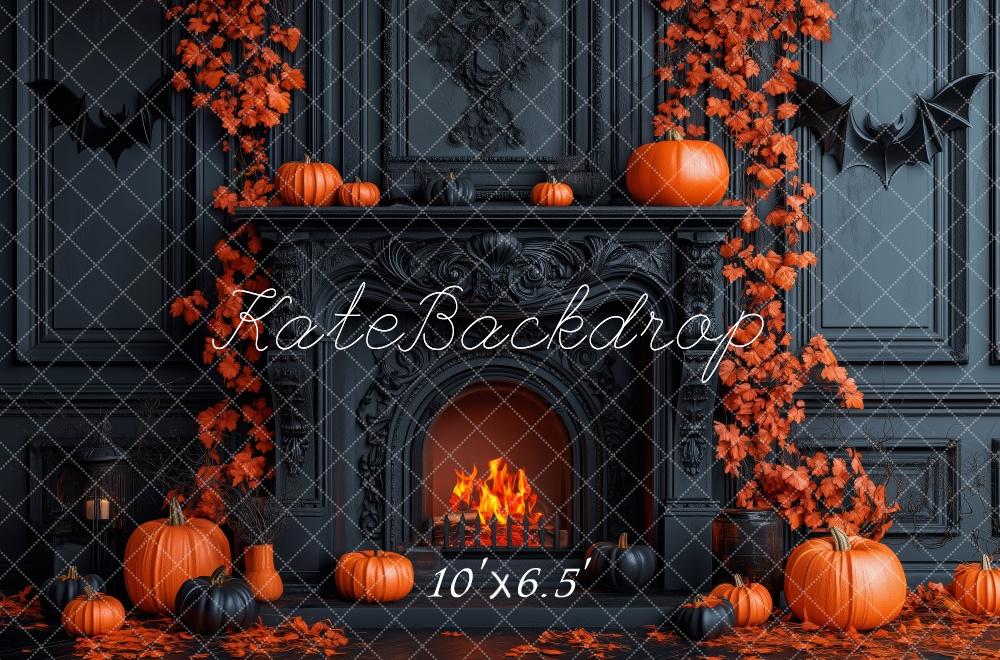 Halloween Fall Zwarte Open Haard Pompoenen Foto Achtergrond Designed by Patty Roberts