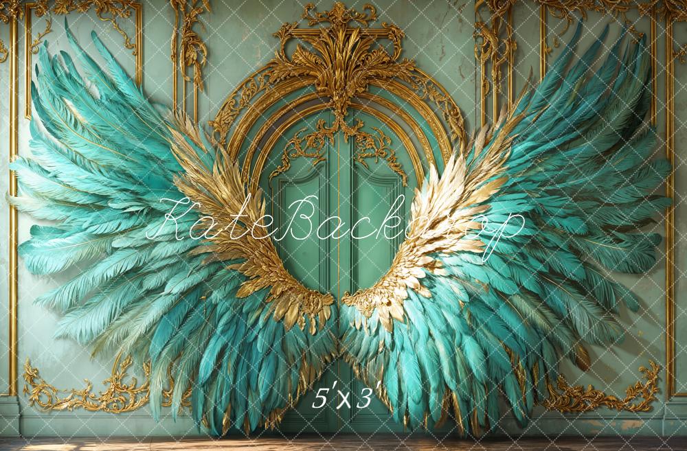 Kate Elegant Vintage Turquoise Feather Wings Backdrop Designed by Emetselch