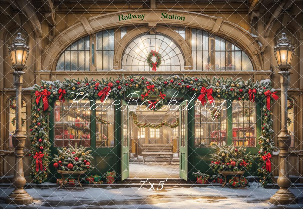 Fondo de Estación de Tren Retro Blanco Navideño - Diseñado por Emetselch